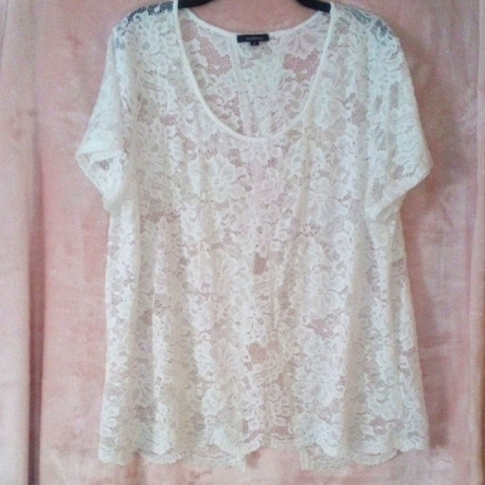 Ambiance White Lace Blouse - 3X